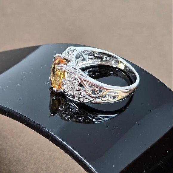 Natural Round Citrine 925 Sterling Silver Jewelry Ring Size 6 - Picture 3 of 9